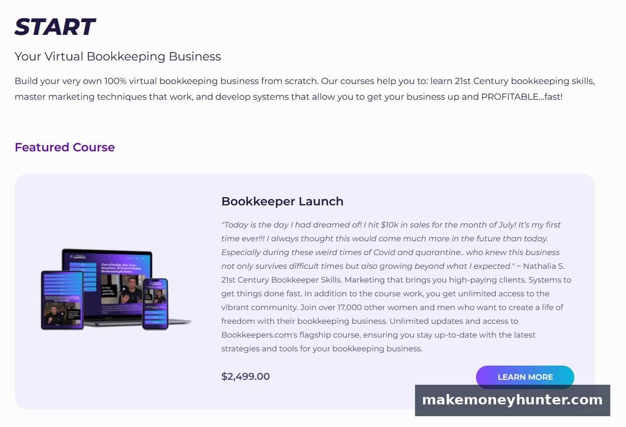 Bookkeeper Launch course by Bookkeepers.com teaching how to start a virtual bookkeeping business from scratch with marketing and systems training