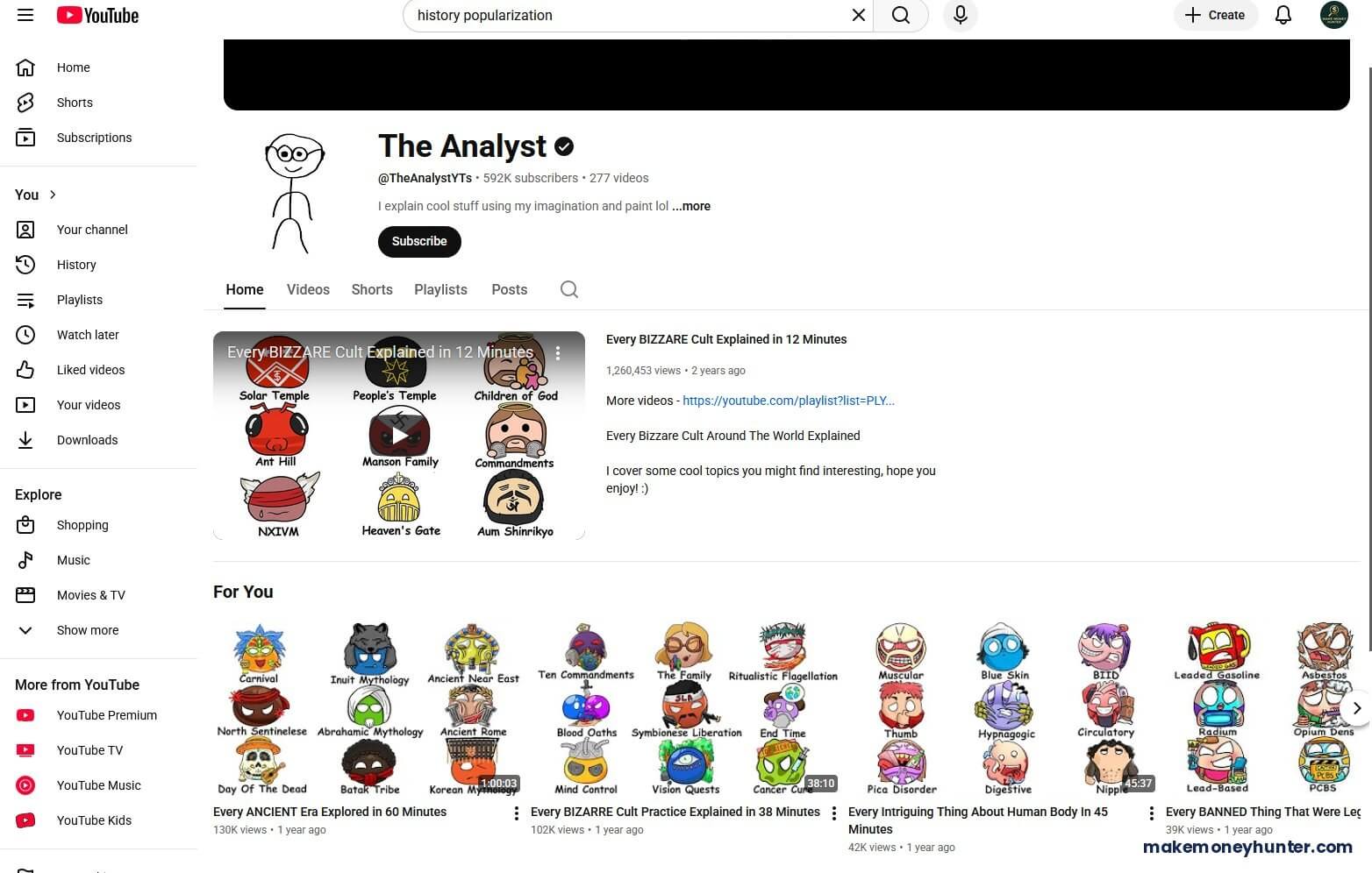 Faceless YouTube channel example The Analyst history popularization niche