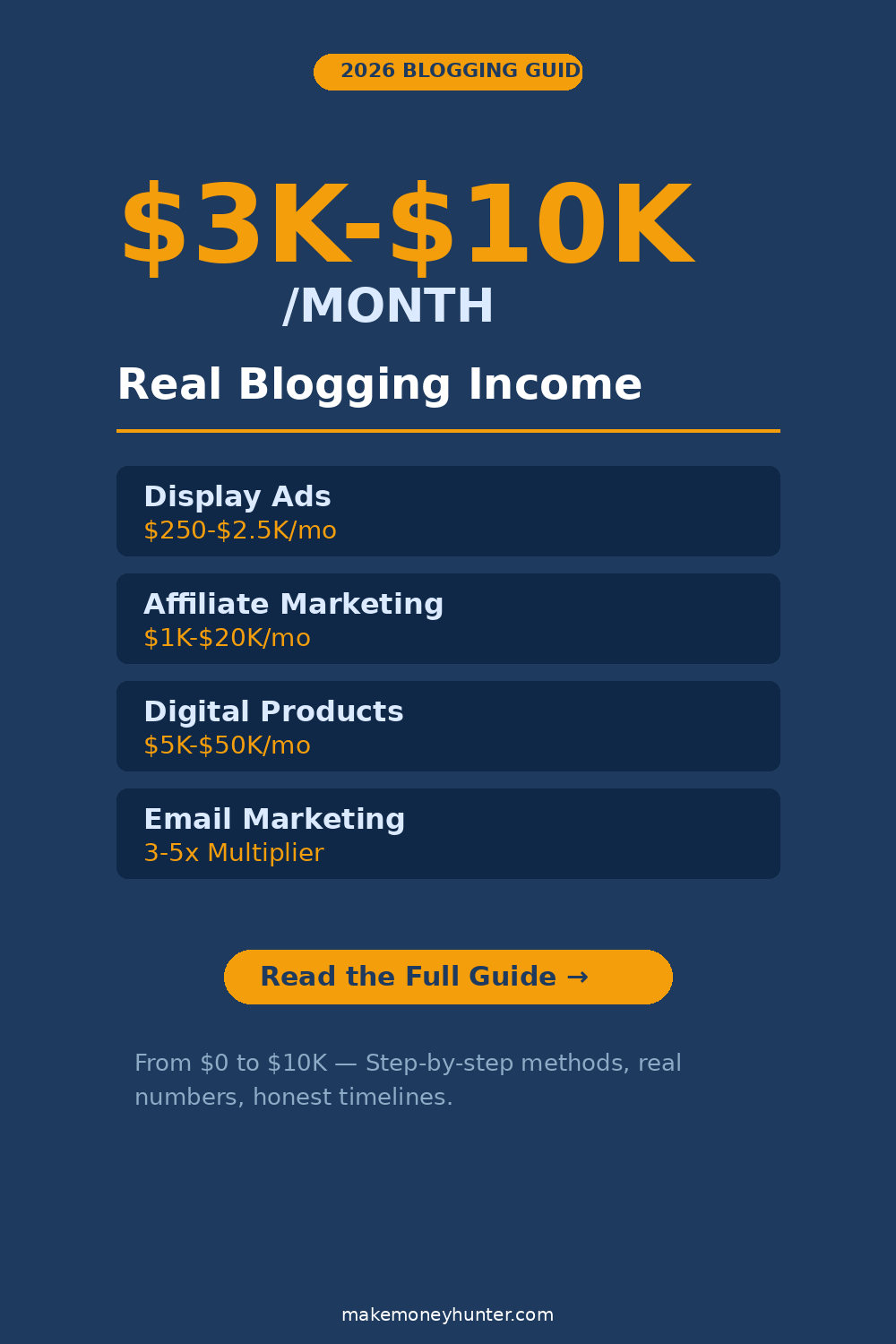 How to make money blogging infographic showing 7 proven income streams ranked by earning potential in 2026